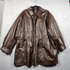 Anthropologie cinched waist faux brown leather jacket
